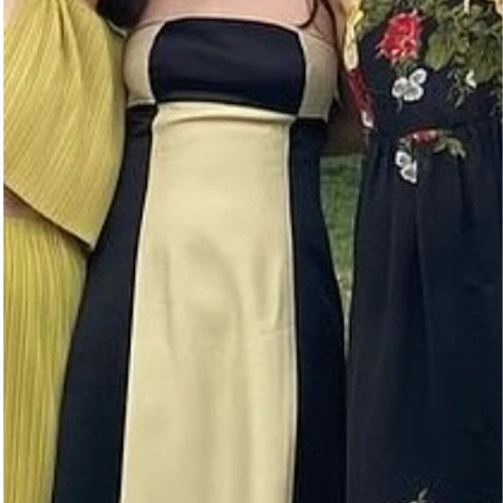 90s Jessica McClintock Black and Gold strapless checkerboard colorblock gown 8